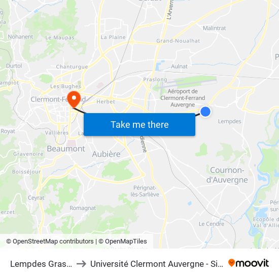 Lempdes Grassette to Université Clermont Auvergne - Site Carnot map