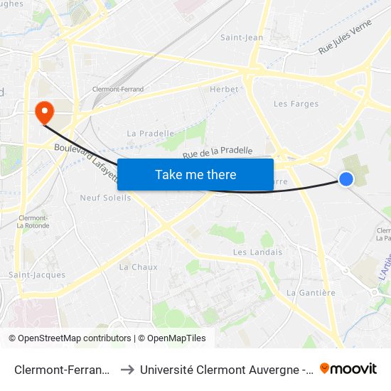 Clermont-Ferrand Crouël to Université Clermont Auvergne - Site Carnot map