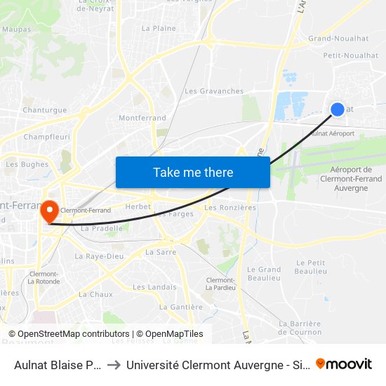 Aulnat Blaise Pascal to Université Clermont Auvergne - Site Carnot map