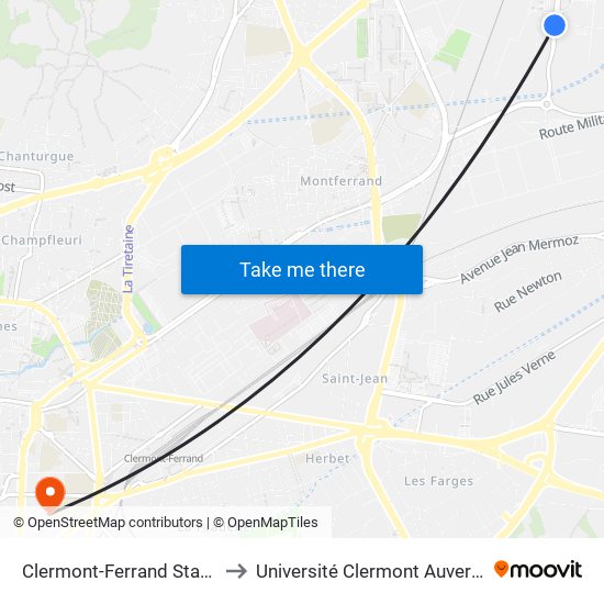 Clermont-Ferrand Stade Gravanches to Université Clermont Auvergne - Site Carnot map