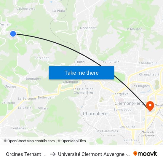 Orcines Ternant Sagnola to Université Clermont Auvergne - Site Carnot map