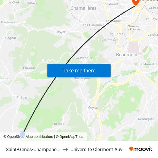 Saint-Genès-Champanelle La Côte Rouge to Université Clermont Auvergne - Site Carnot map