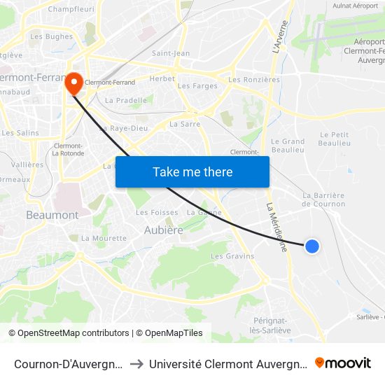 Cournon-D'Auvergne Bois Joli to Université Clermont Auvergne - Site Carnot map