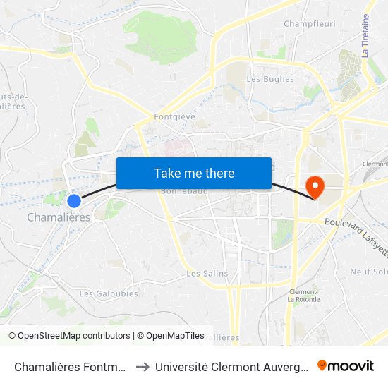 Chamalières Fontmaure Europe to Université Clermont Auvergne - Site Carnot map