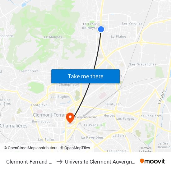 Clermont-Ferrand Clémentel to Université Clermont Auvergne - Site Carnot map