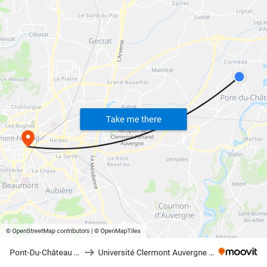 Pont-Du-Château La Boule to Université Clermont Auvergne - Site Carnot map