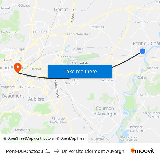 Pont-Du-Château L'Herbelière to Université Clermont Auvergne - Site Carnot map