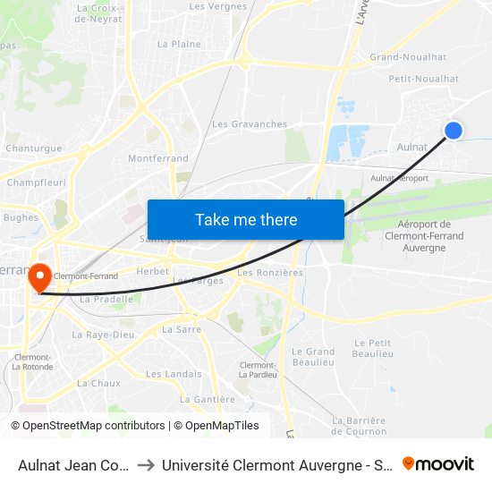 Aulnat Jean Cocteau to Université Clermont Auvergne - Site Carnot map
