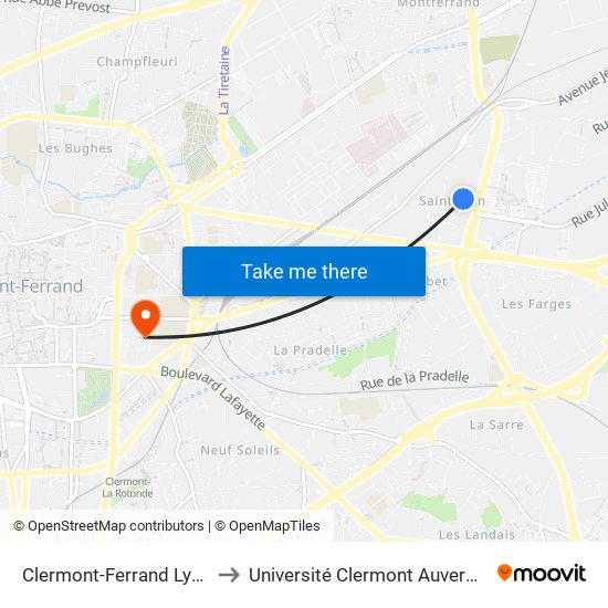 Clermont-Ferrand Lycée Gergovie to Université Clermont Auvergne - Site Carnot map
