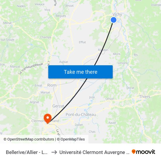 Bellerive/Allier - Lamartine to Université Clermont Auvergne - Site Carnot map