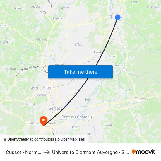 Cusset - Normandie to Université Clermont Auvergne - Site Carnot map