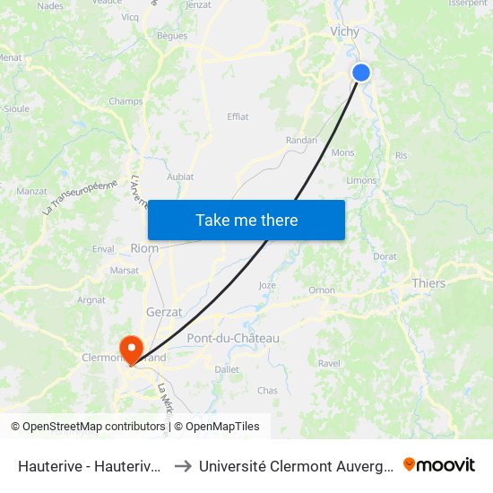 Hauterive - Hauterive Plein Soleil to Université Clermont Auvergne - Site Carnot map