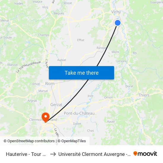Hauterive - Tour D'Abrest to Université Clermont Auvergne - Site Carnot map