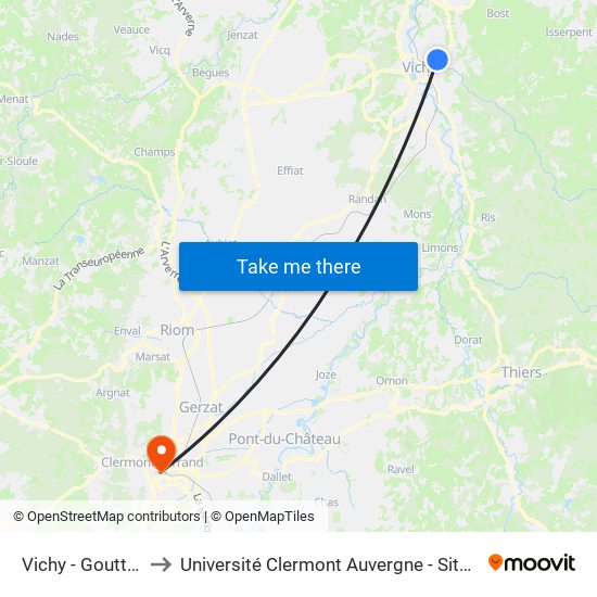 Vichy - Gouttebel to Université Clermont Auvergne - Site Carnot map