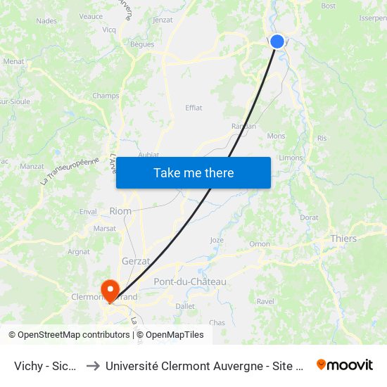 Vichy - Sichon to Université Clermont Auvergne - Site Carnot map