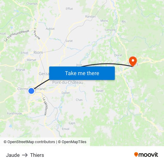 Jaude to Thiers map