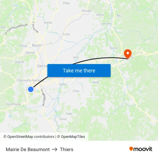 Mairie De Beaumont to Thiers map