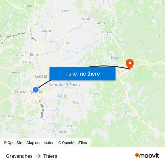 Gravanches to Thiers map
