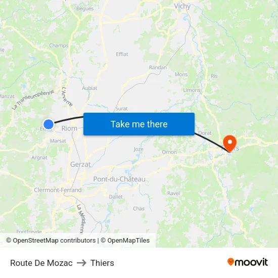 Route De Mozac to Thiers map