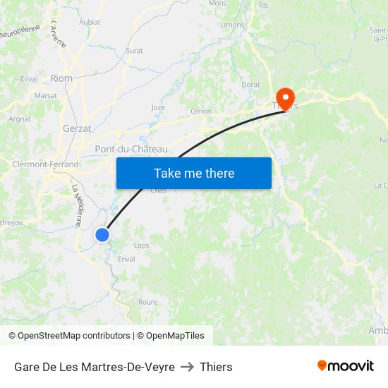 Gare De Les Martres-De-Veyre to Thiers map