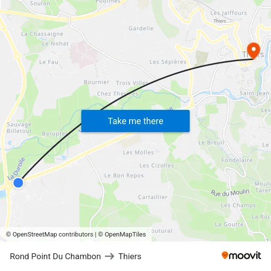 Rond Point Du Chambon to Thiers map