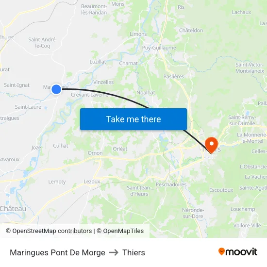 Maringues Pont De Morge to Thiers map