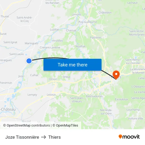 Joze Tissonnière to Thiers map