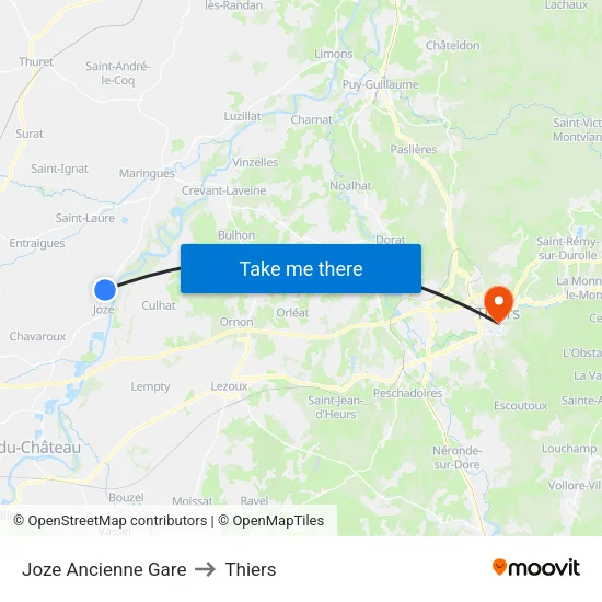 Joze Ancienne Gare to Thiers map