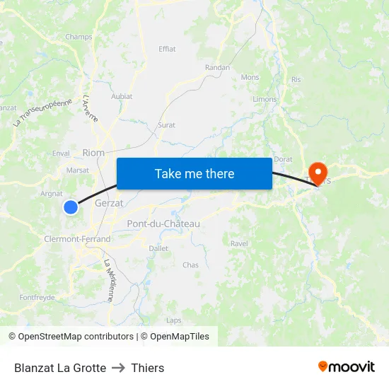 Blanzat La Grotte to Thiers map