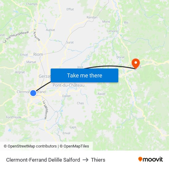 Clermont-Ferrand Delille Salford to Thiers map