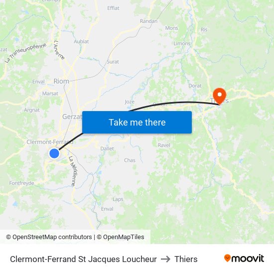 Clermont-Ferrand St Jacques Loucheur to Thiers map