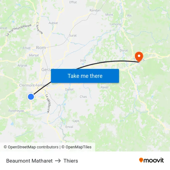 Beaumont Matharet to Thiers map