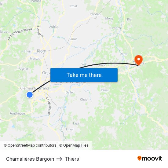 Chamalières Bargoin to Thiers map