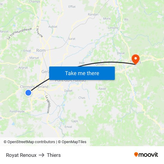 Royat Renoux to Thiers map