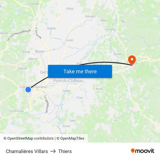 Chamalières Villars to Thiers map