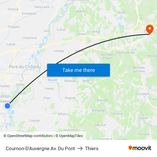 Cournon-D'Auvergne Av. Du Pont to Thiers map