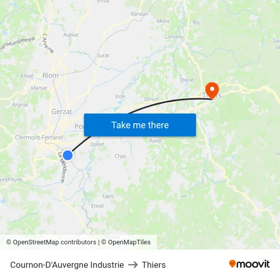 Cournon-D'Auvergne Industrie to Thiers map