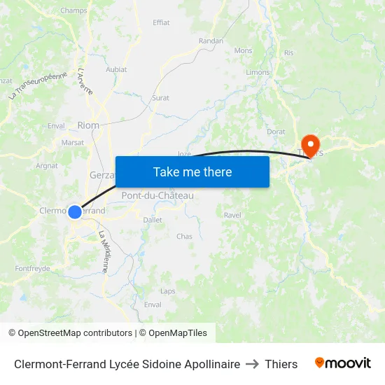 Clermont-Ferrand Lycée Sidoine Apollinaire to Thiers map
