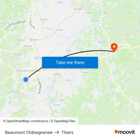 Beaumont Châtaigneraie to Thiers map