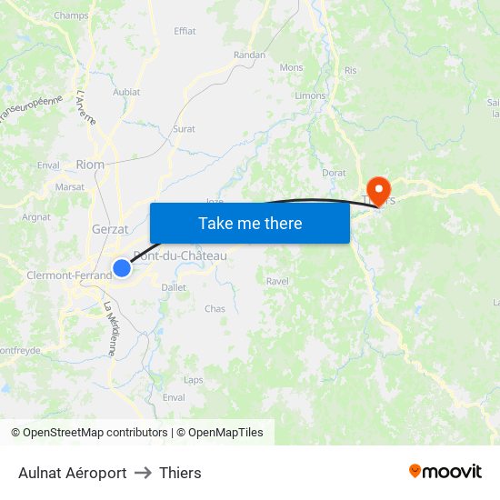 Aulnat Aéroport to Thiers map