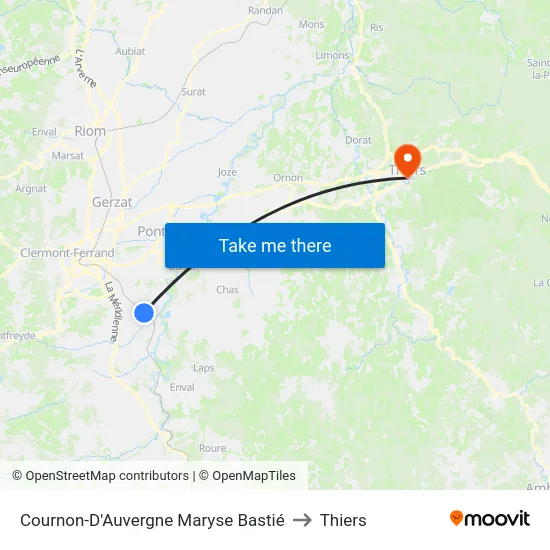 Cournon-D'Auvergne Maryse Bastié to Thiers map