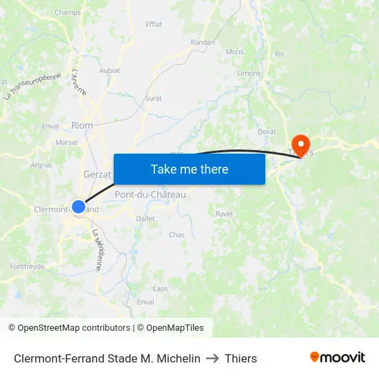 Clermont-Ferrand Stade M. Michelin to Thiers map