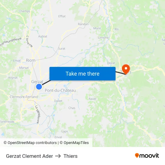 Gerzat Clement Ader to Thiers map
