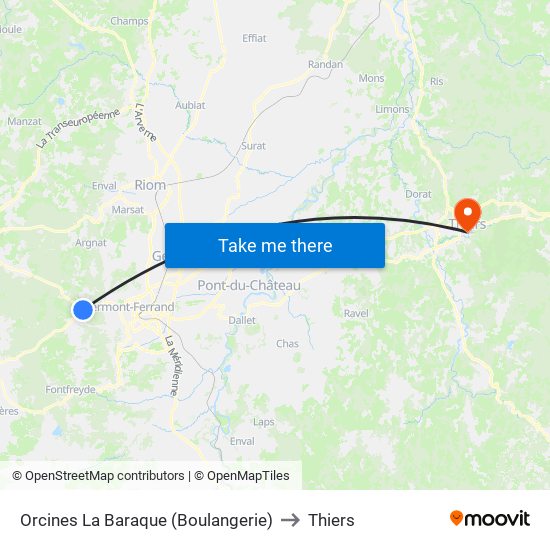 Orcines La Baraque (Boulangerie) to Thiers map