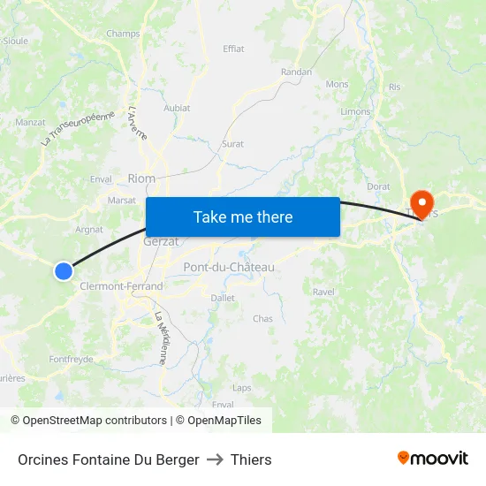 Orcines Fontaine Du Berger to Thiers map