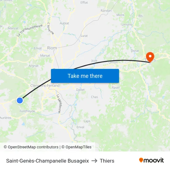 Saint-Genès-Champanelle Busageix to Thiers map