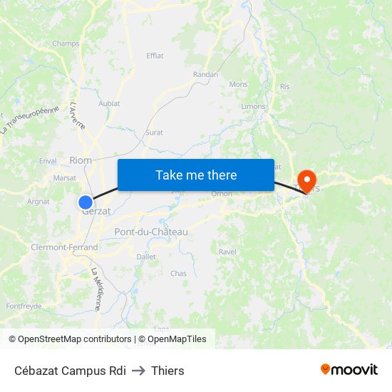 Cébazat Campus Rdi to Thiers map