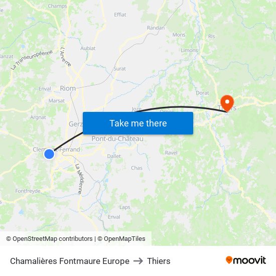 Chamalières Fontmaure Europe to Thiers map