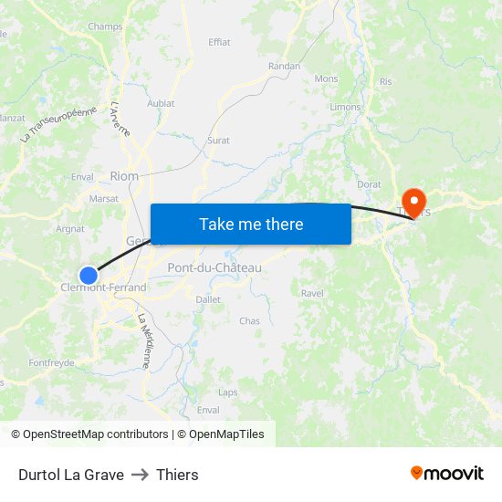 Durtol La Grave to Thiers map