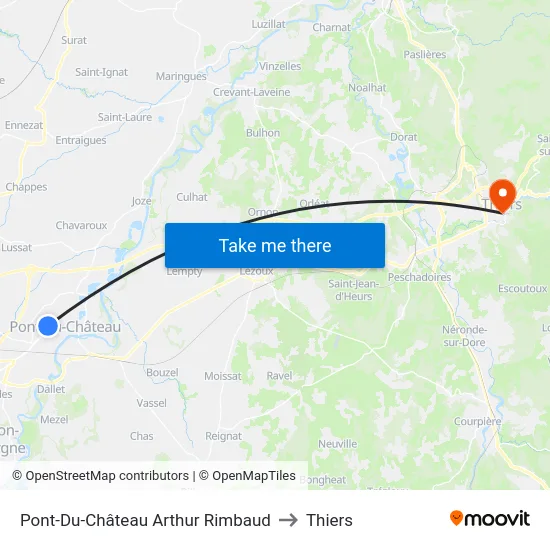 Pont-Du-Château Arthur Rimbaud to Thiers map